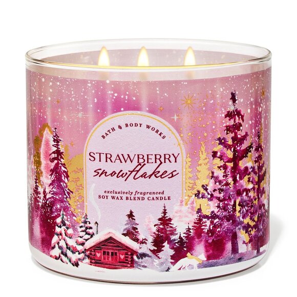 Bath & Body Works Strawberry Snowflakes 3-Wick Candle - Picture 1 of 2